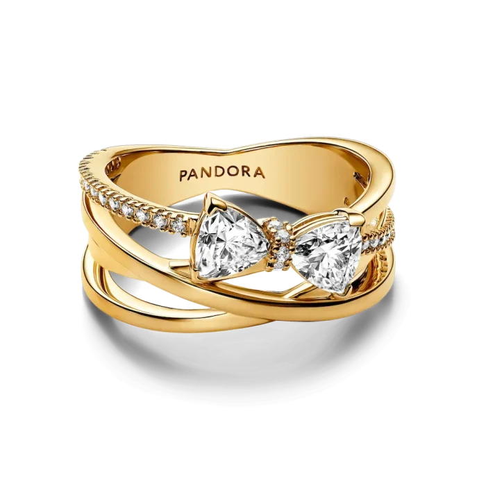 Sparkling Bow & Crossover Band Ring - Image 5