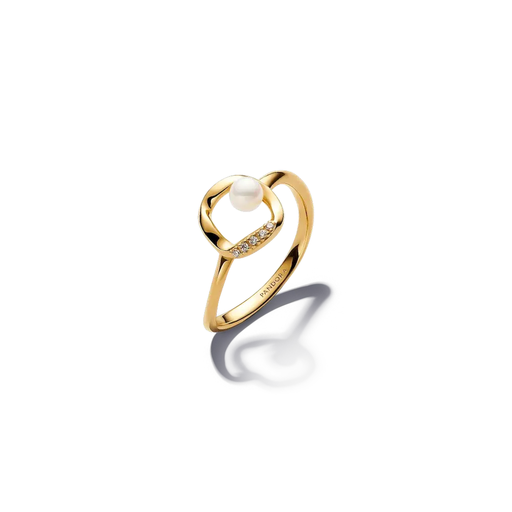 Organically Shaped Pavé Circle & Treated Freshwater Cultured Pearl Ring