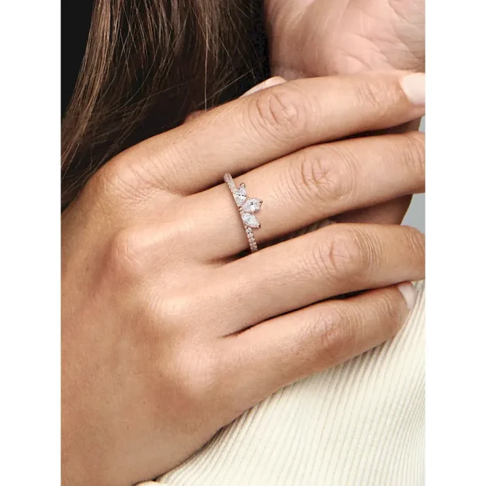 Rose Gold Tear-shaped Tiara Ring Set - Image 4