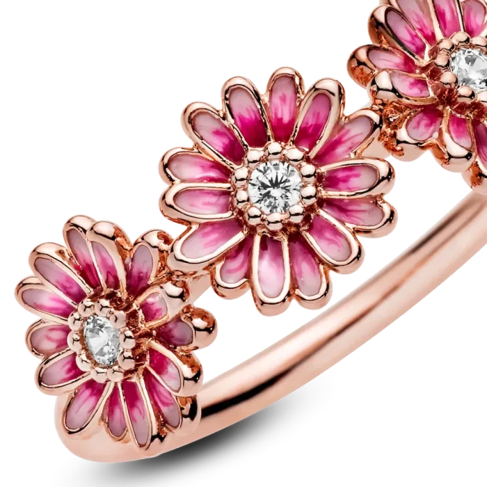Pink Daisy Flower Trio Ring - Image 4