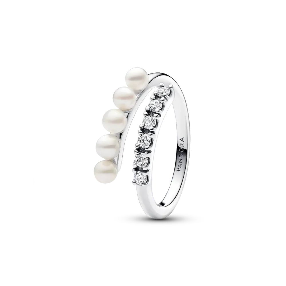 Treated Freshwater Cultured Pearls & Pavé Open Ring