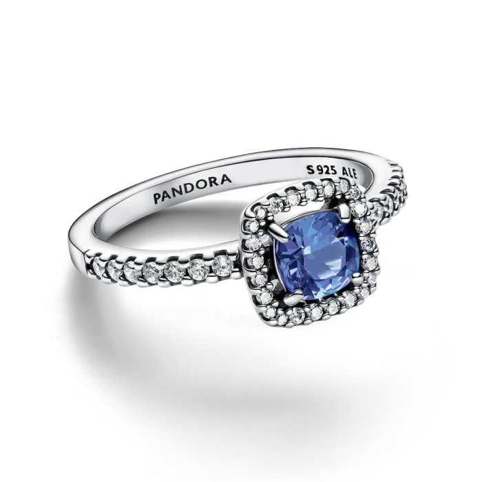 Sparkling Square Blue Halo Ring - Image 5