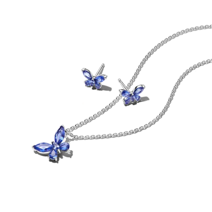 Winter Blue Butterfly Necklace and Earring Set - Image 2