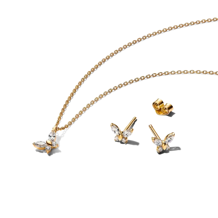 Gold-plated Sparkling Clear Butterfly Necklace and Earring Set - Image 4