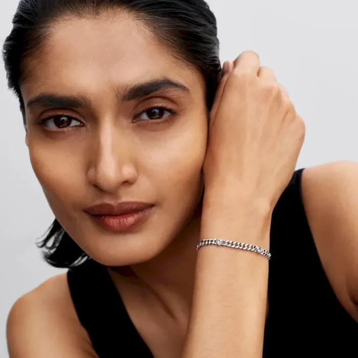 His and Hers Cuban Chain Heart and Oval Bracelet Set - Image 5