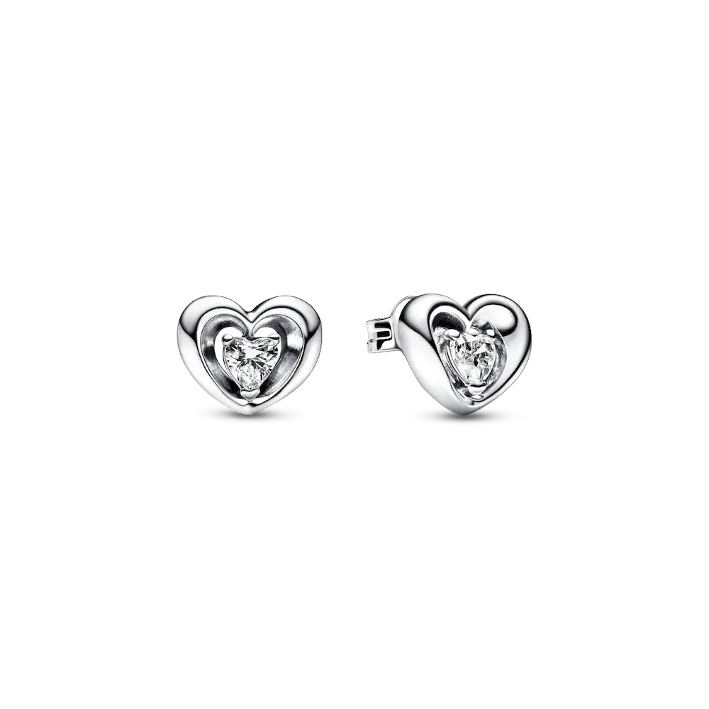 Radiant Heart & Floating Stone Stud Earrings