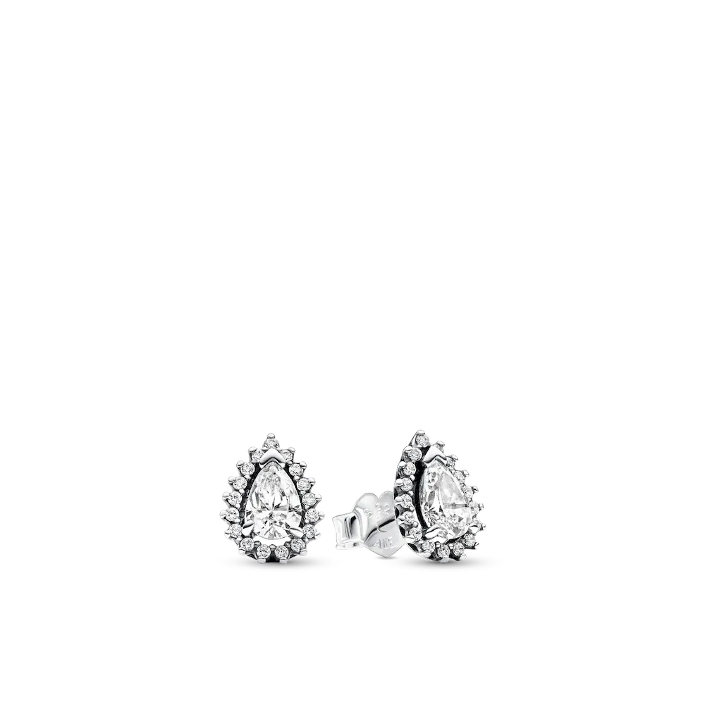 Sparkling Pear Halo Stud Earrings