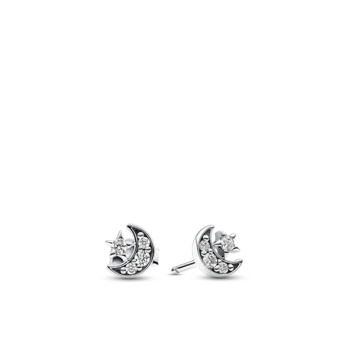 Sparkling Moon & Star Stud Earrings - Image 2