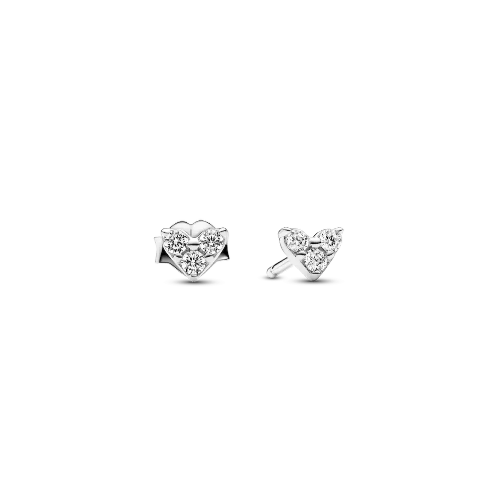 Triple Stone Heart Stud Earrings