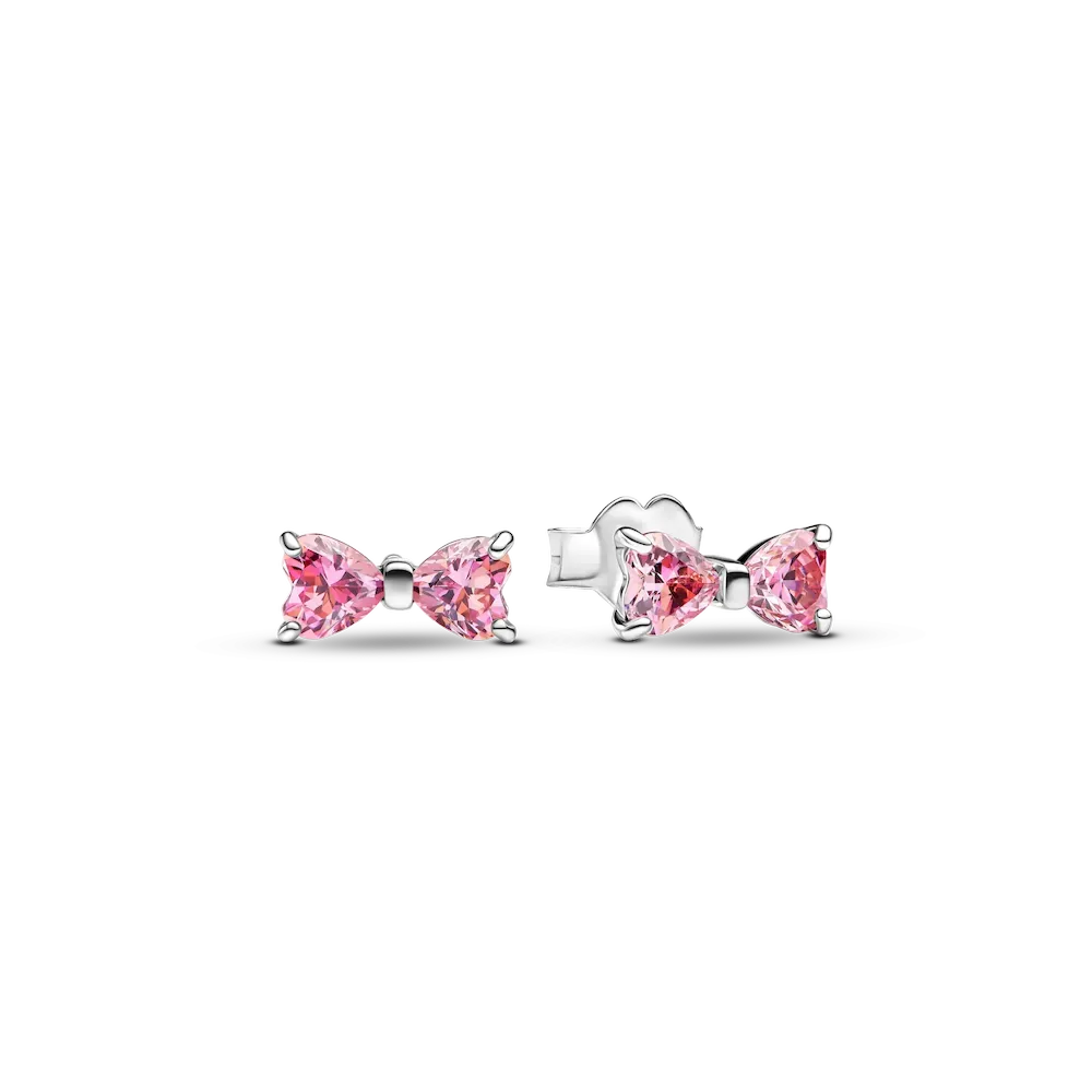 Sparkling Pink Bow Stud Earrings
