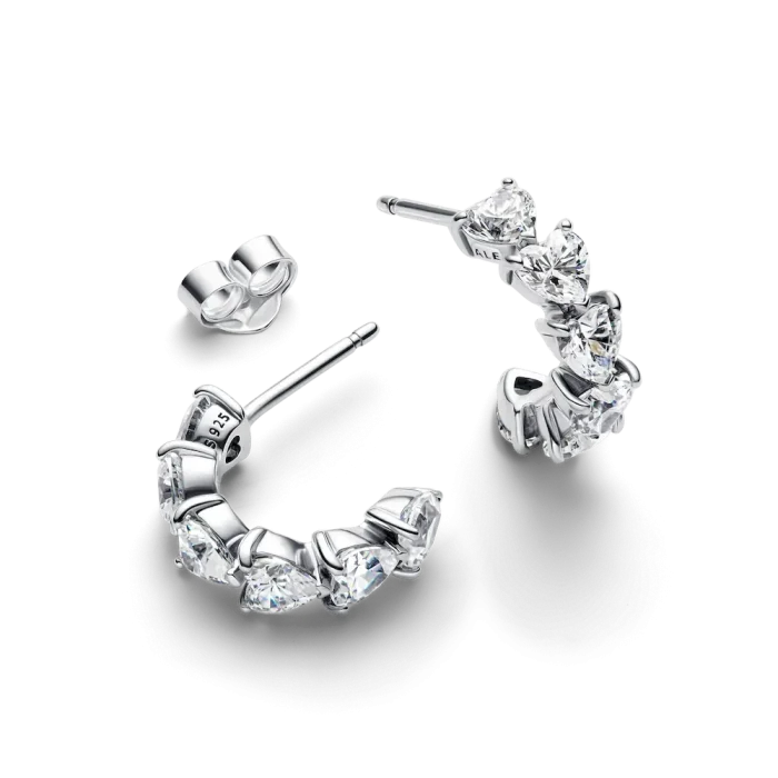 Sparkling Hearts Open Hoop Earrings - Image 5