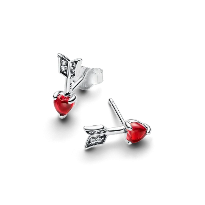 Arrow & Murano Glass Heart Stud Earrings - Image 4