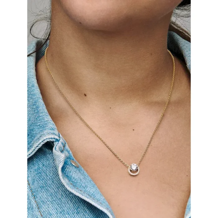 Sparkling Round Halo Pendant Collier Necklace - Image 2