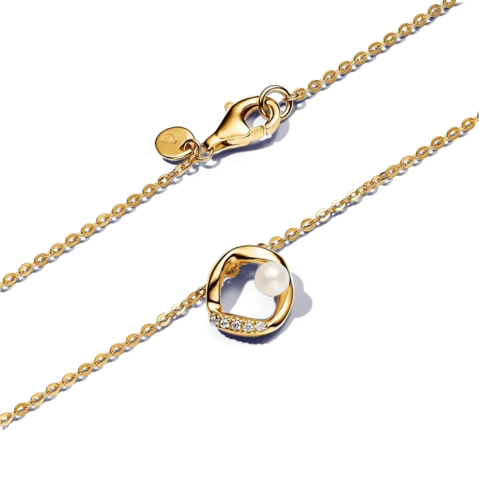 Organically Shaped Pavé Circle & Treated Freshwater Cultured Pearl Collier Necklace - Image 6