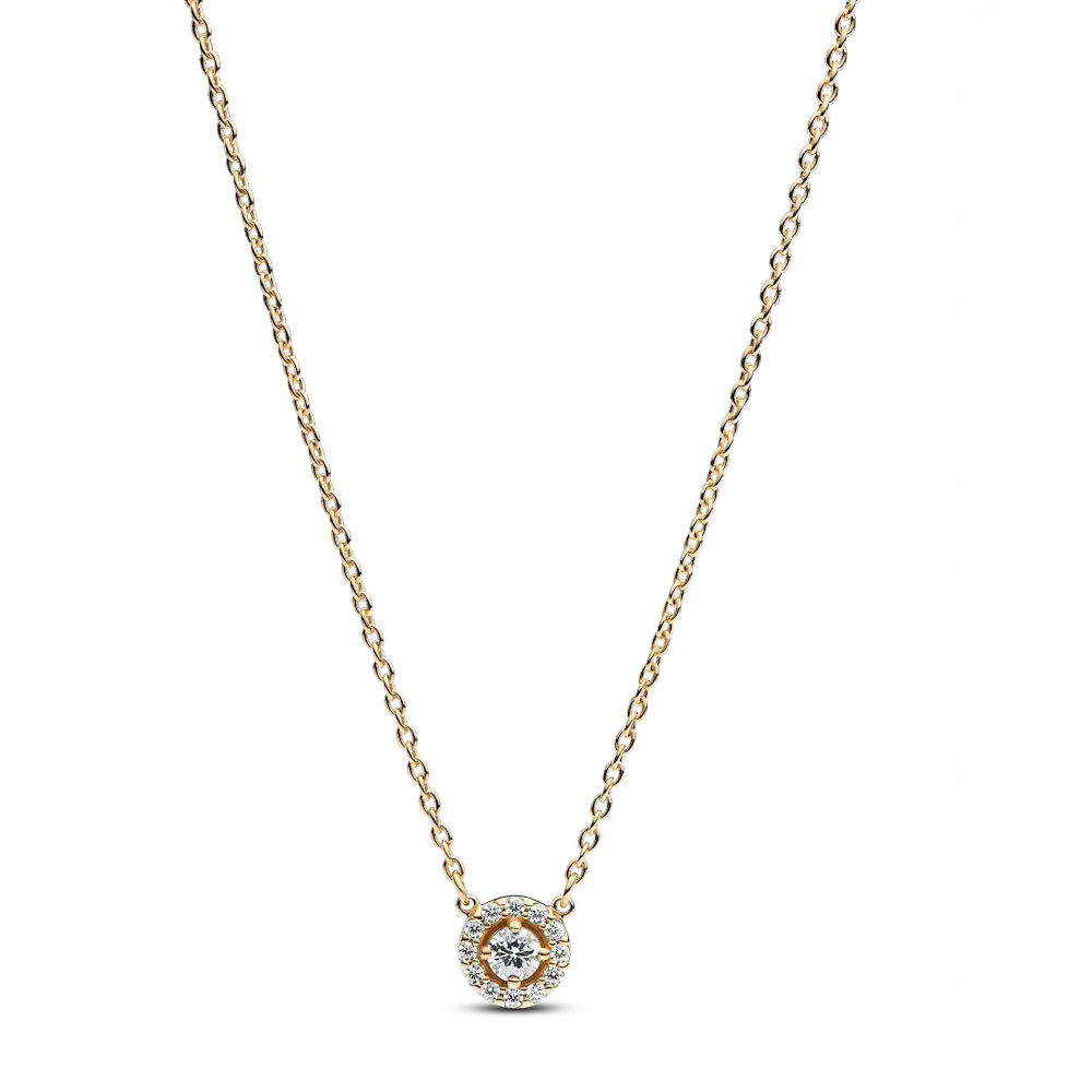 Round Pavé Halo Pendant Necklace