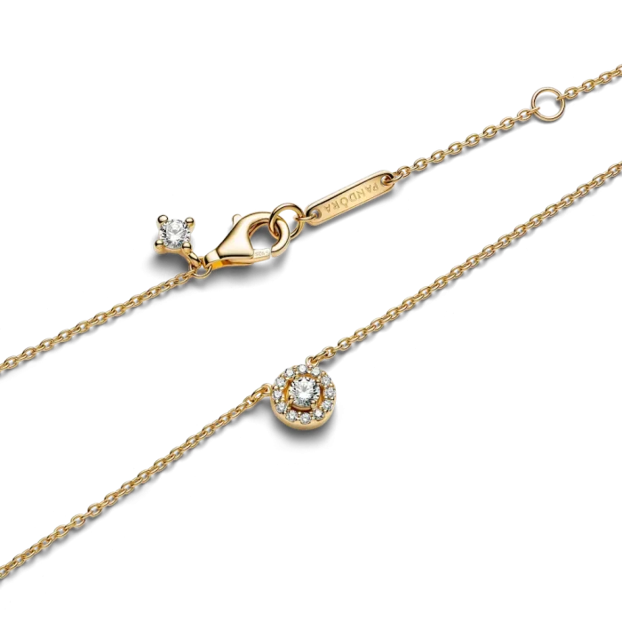 Round Pavé Halo Pendant Necklace - Image 5