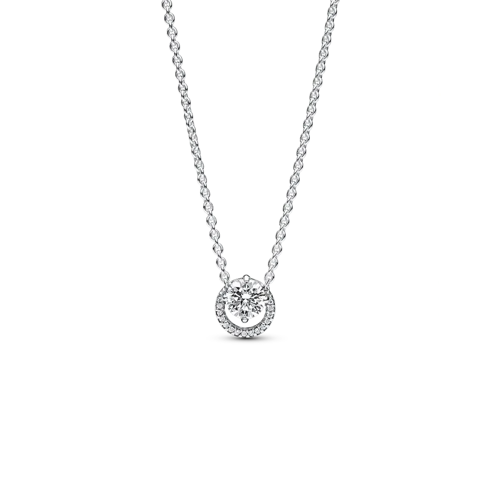 Sparkling Round Halo Pendant Collier Necklace