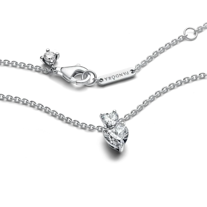 Double Heart Pendant Sparkling Collier Necklace - Image 6