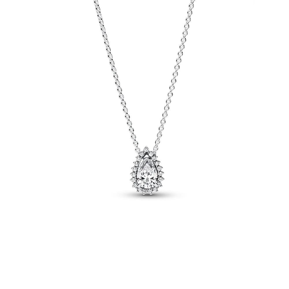 Sparkling Pear Halo Collier Necklace