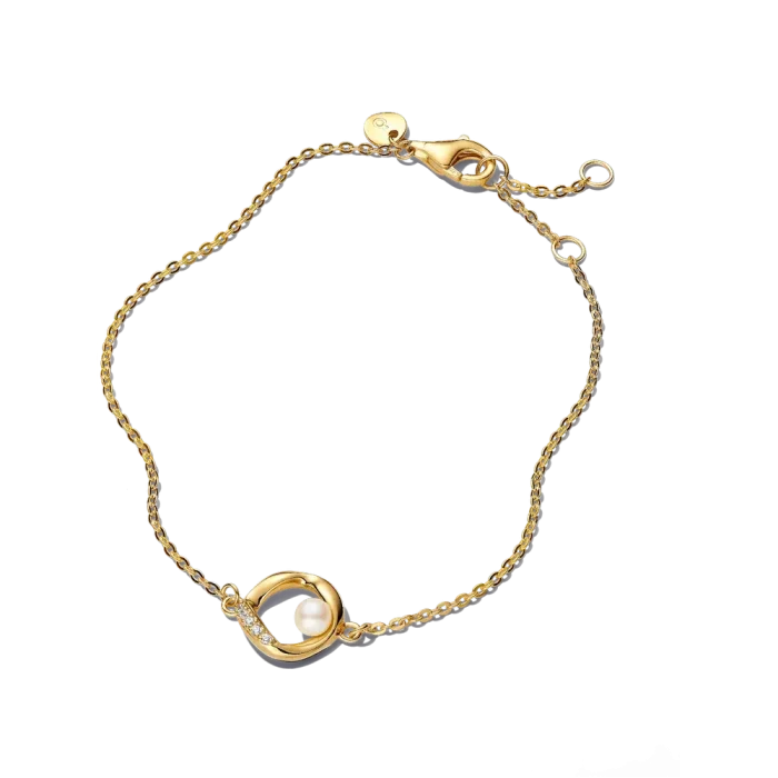 Organically Shaped Pavé Circle & Treated Freshwater Cultured Pearl Bracelet - Image 2