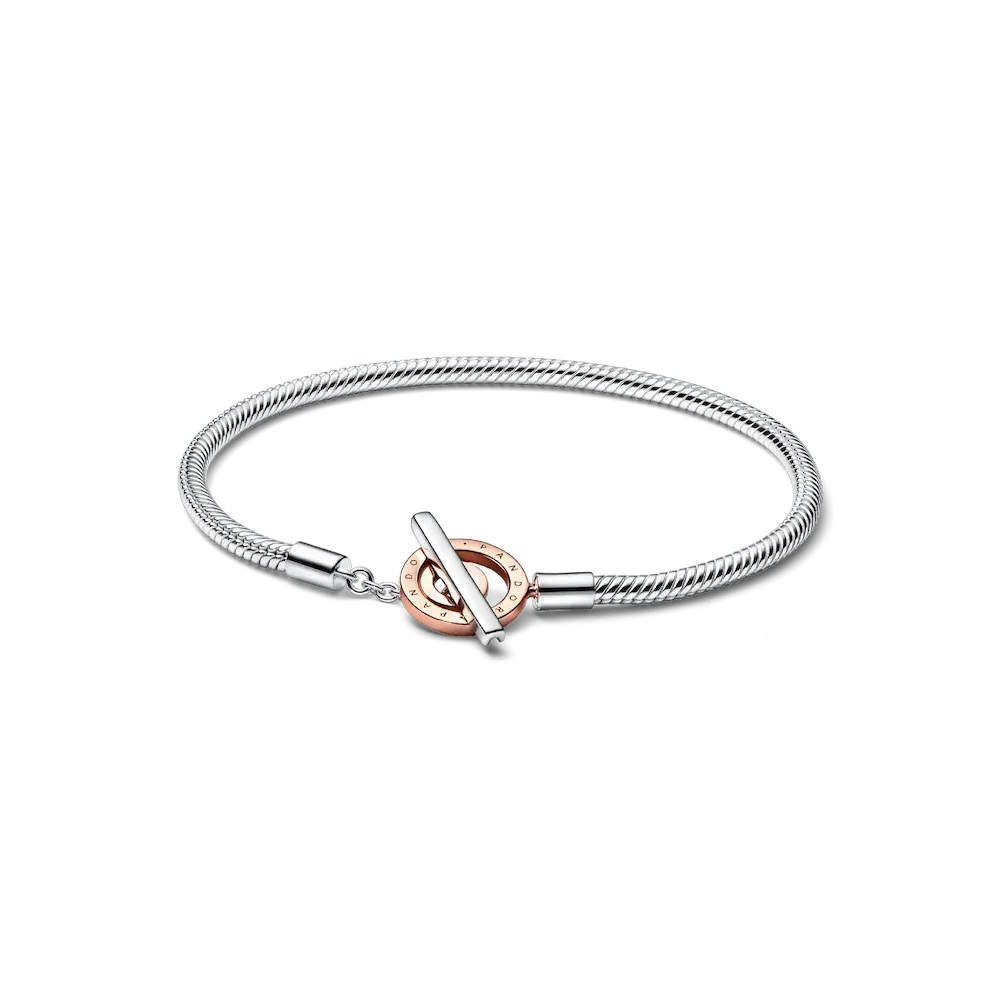 Pandora Moments Two-tone Logo T-Bar Snake Chain Bracelet