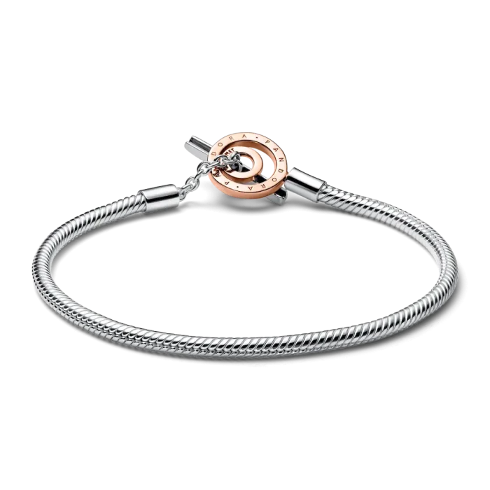 Pandora Moments Two-tone Logo T-Bar Snake Chain Bracelet - Image 5