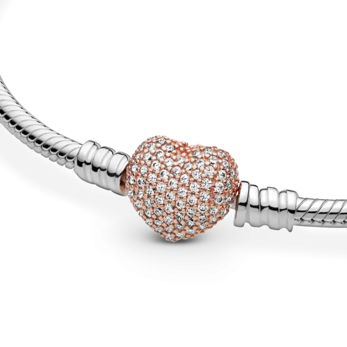 Pandora Moments Pavé Heart Clasp Snake Chain Bracelet - Image 3