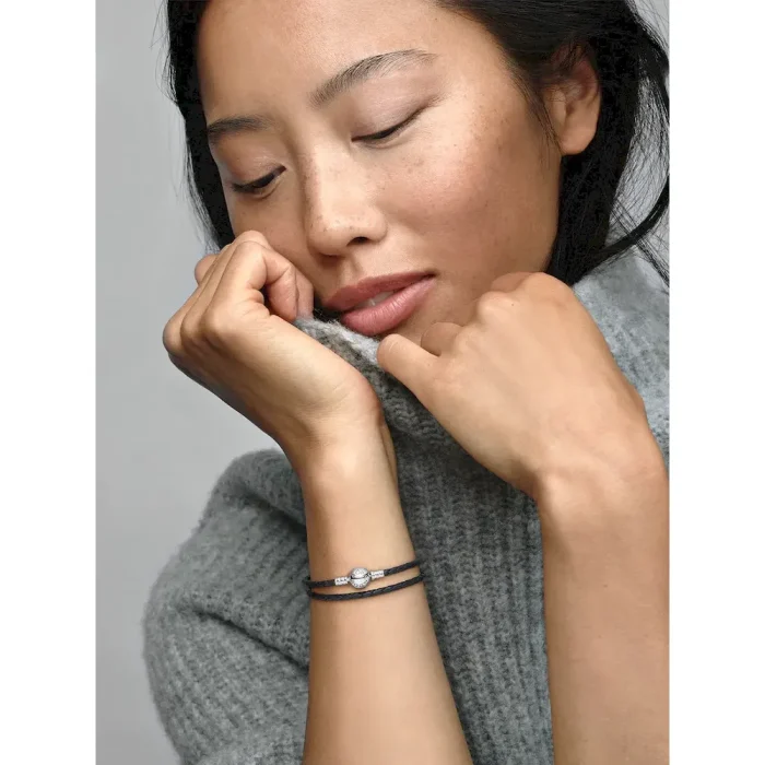 Pandora Moments Double Black Leather Bracelet - Image 4