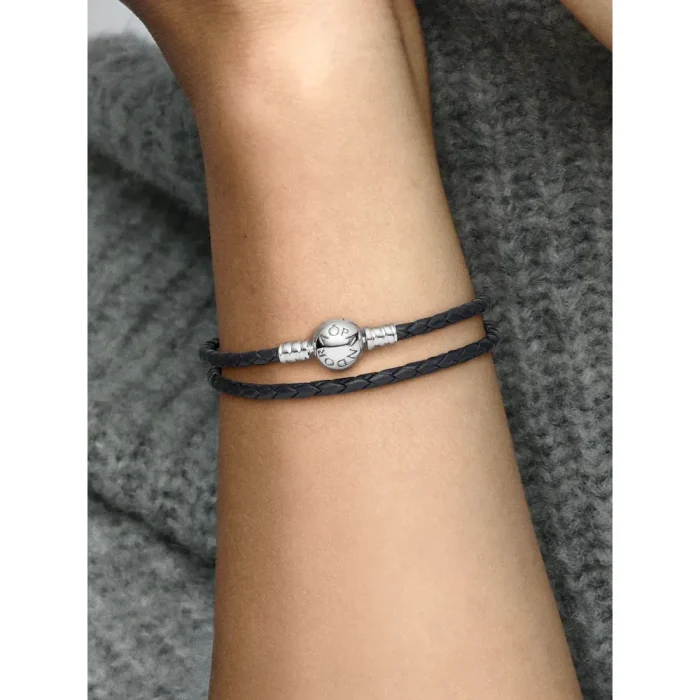 Pandora Moments Double Black Leather Bracelet - Image 3