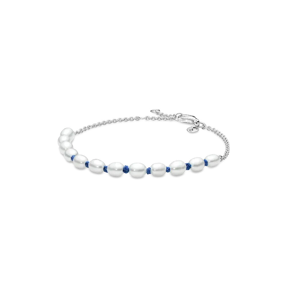 FINAL SALE - Treated Freshwater Cultured Pearl Blue Cord Chain Bracelet