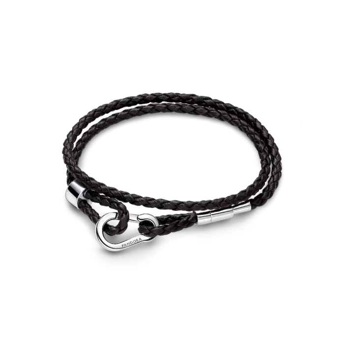 Pandora Moments Brown Braided Double Leather Bracelet - Image 2