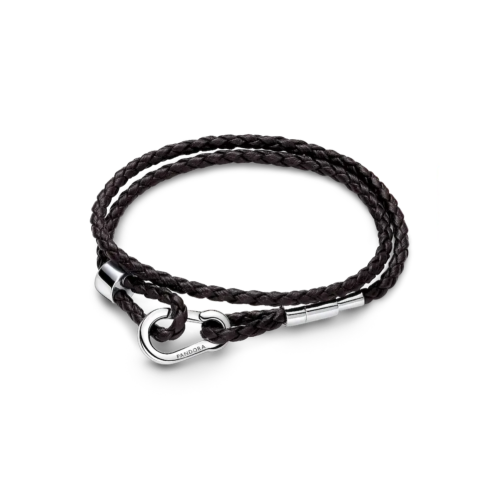 Pandora Moments Brown Braided Double Leather Bracelet