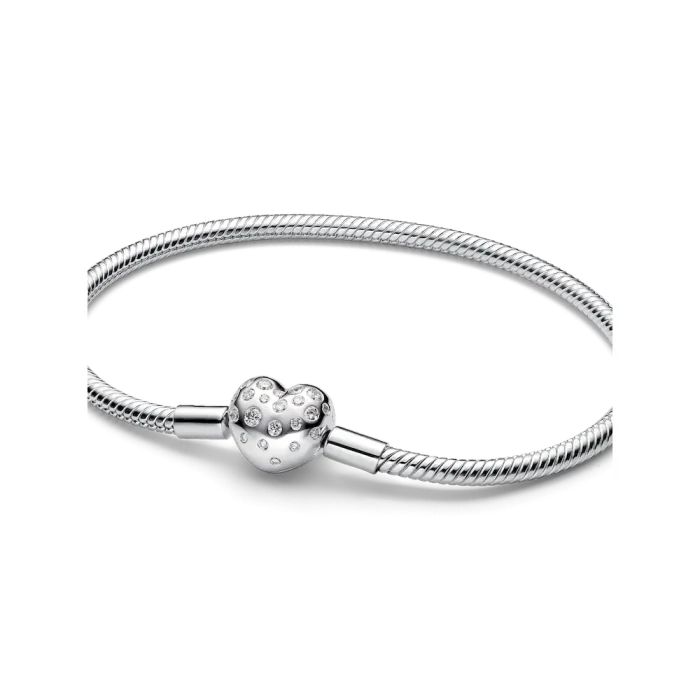Pandora Sterling Silver Lab-grown Diamond Heart Clasp Snake Chain Bracelet - Image 2