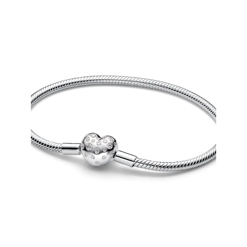 Pandora Sterling Silver Lab-grown Diamond Heart Clasp Snake Chain Bracelet