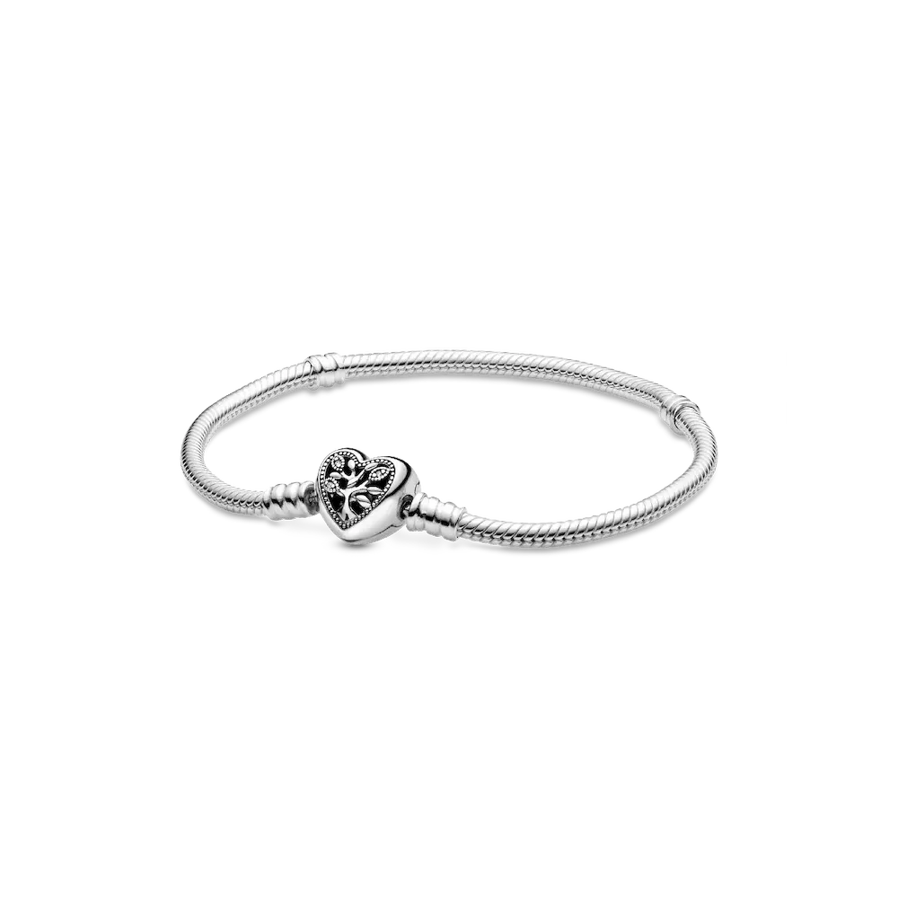 Pandora Moments Family Tree Heart Clasp Snake Chain Bracelet