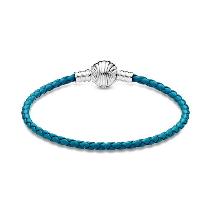 Pandora Moments Seashell Clasp Turquoise Braided Leather Bracelet - Image 4