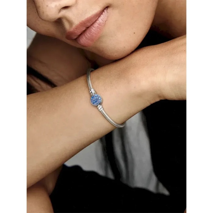 Pandora Moments Sparkling Blue Disc Clasp Snake Chain Bracelet - Image 3