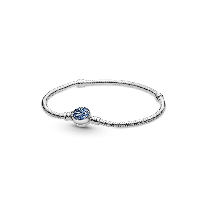 Pandora Moments Sparkling Blue Disc Clasp Snake Chain Bracelet - Image 2