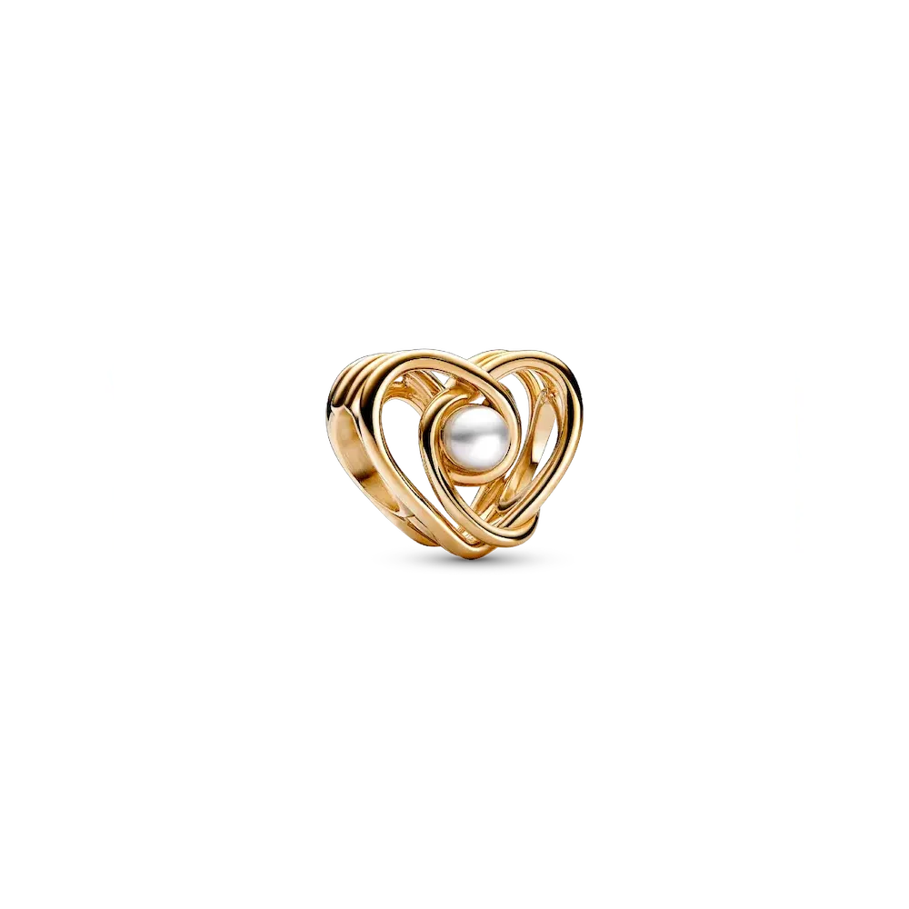 Openwork Swirling Heart & Treated Freshwater Cultured Pearl Charm