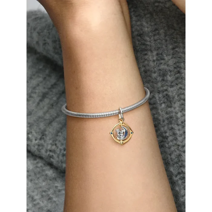 Disney Mickey Mouse & Minnie Mouse Two-tone Spinning Moon Dangle Charm - Image 2