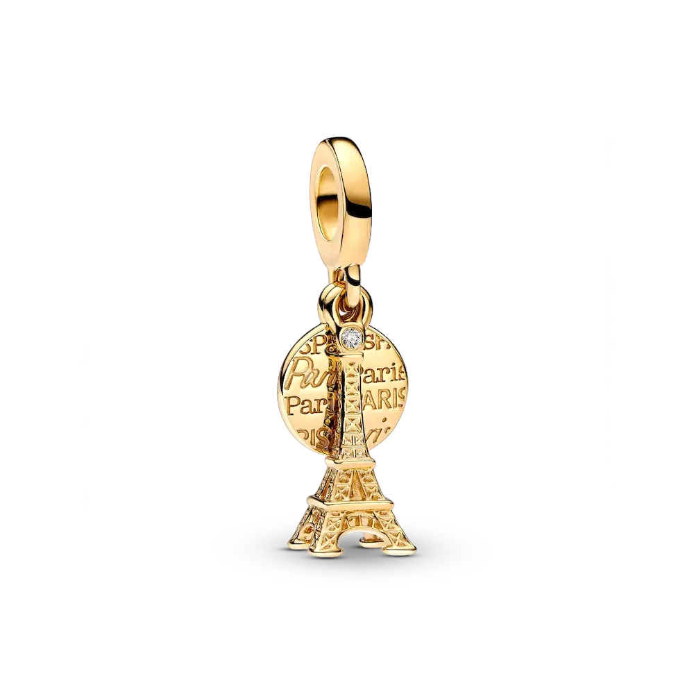 Paris Eiffel Tower Lab-Grown Diamond Engravable Double Dangle Charm