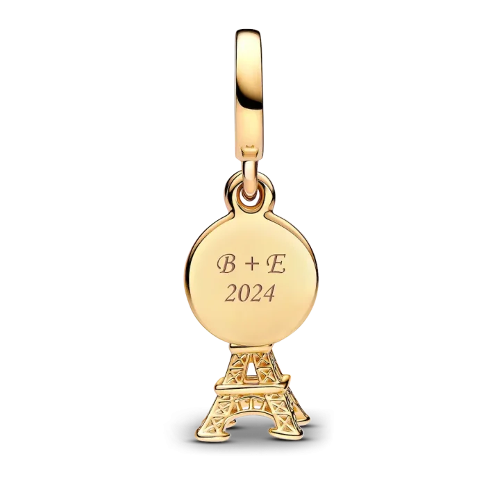 Paris Eiffel Tower Lab-Grown Diamond Engravable Double Dangle Charm - Image 5