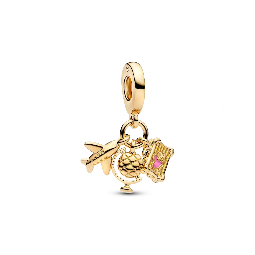 769435C01_RGB.webp Airplane, Globe & Suitcase Triple Dangle Charm - Image 1