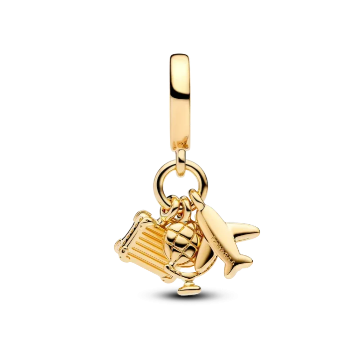 Airplane, Globe & Suitcase Triple Dangle Charm - Image 2