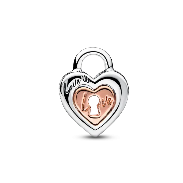Two-tone Padlock Splittable Heart Charm - Image 4