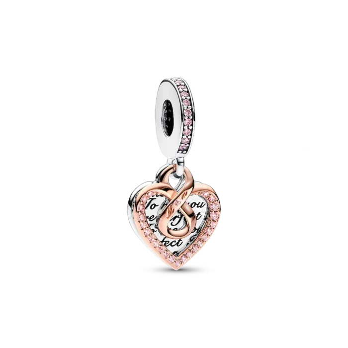Two-tone Infinity Heart and Mom Charm Bracelet Set - Image 4