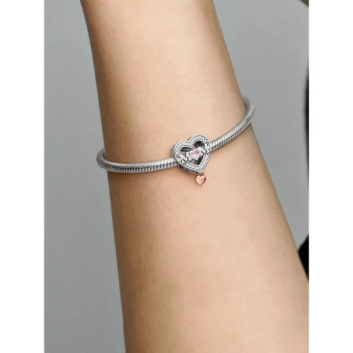 Two-tone Infinity Heart and Mom Charm Bracelet Set - Image 7