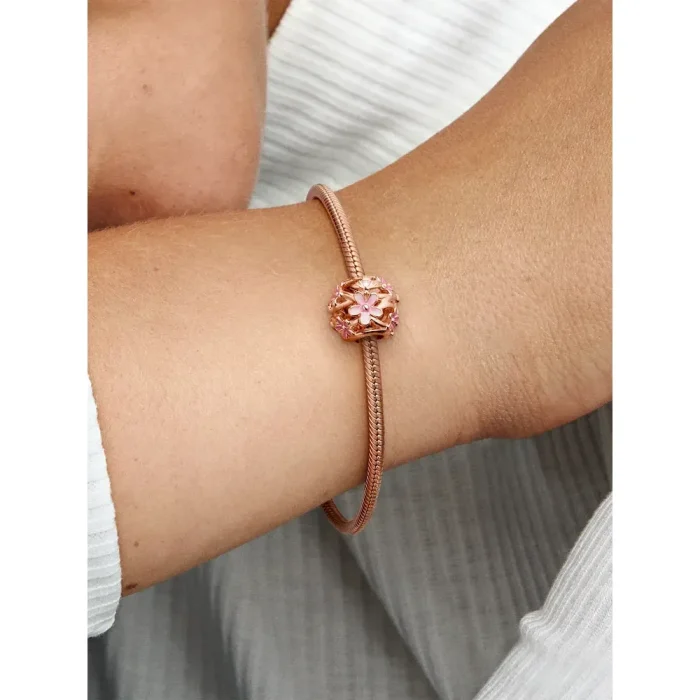 Openwork Pink Daisy Flower Charm - Image 2