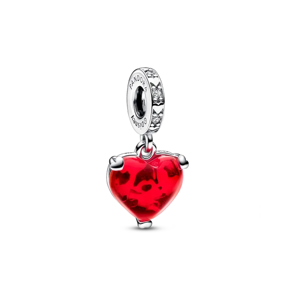 Disney Mickey & Minnie Mouse Kiss Red Murano Glass Dangle Charm