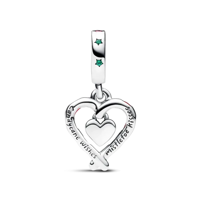 Double Candy Cane Heart Christmas Dangle Charm - Image 5